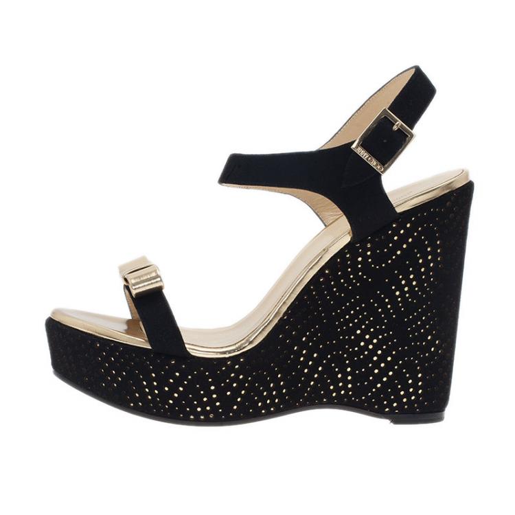 Jimmy Choo Black and Gold Nice Wedge Sandals Size 41 Jimmy Choo