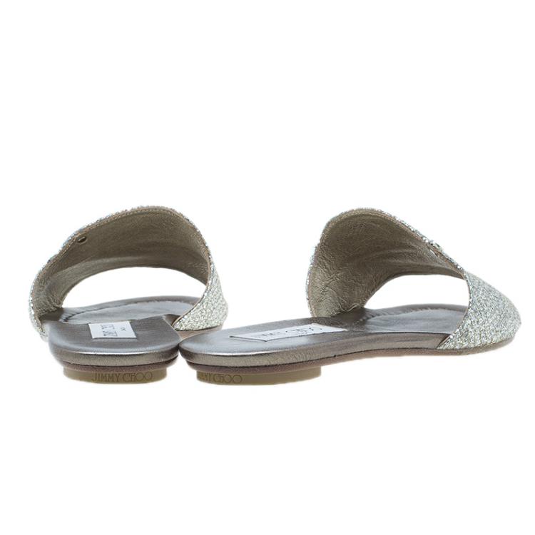 Pre Owned Jimmy Choo Silver Glitter Nanda Slides Size 38