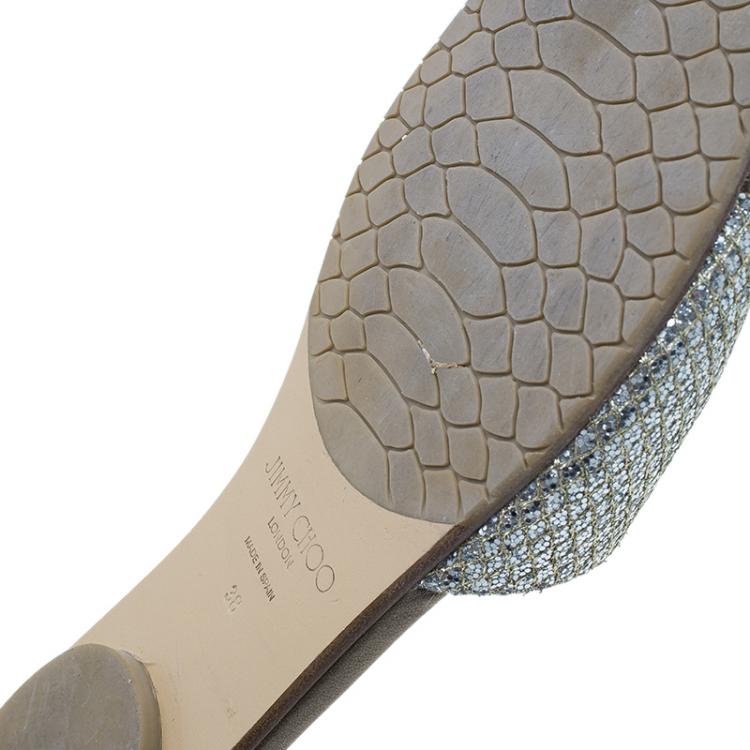 Pre Owned Jimmy Choo Silver Glitter Nanda Slides Size 38