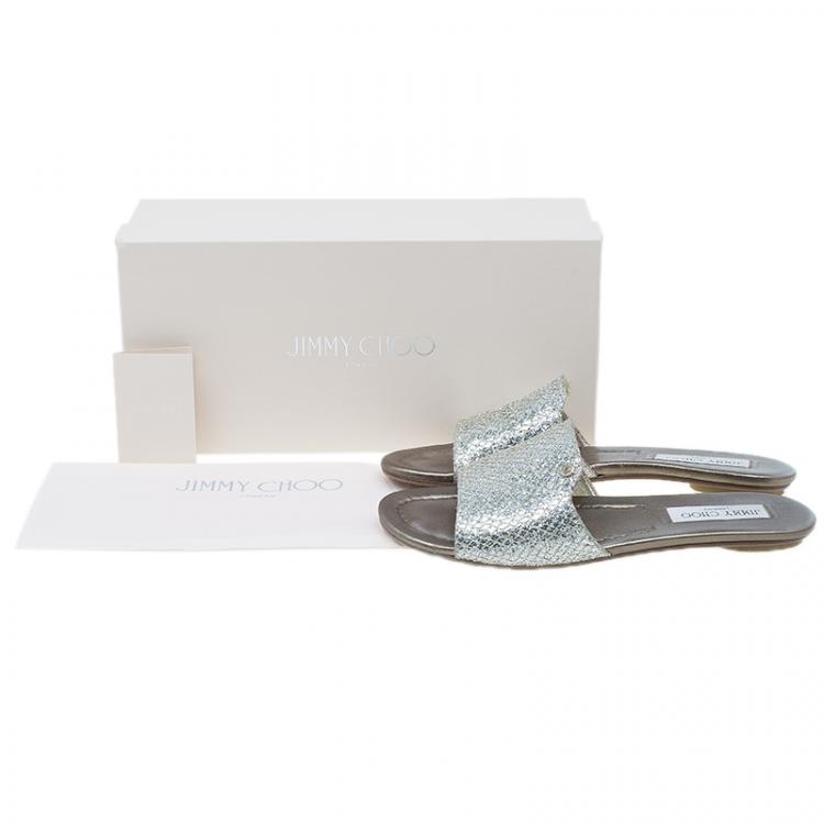 Pre Owned Jimmy Choo Silver Glitter Nanda Slides Size 38
