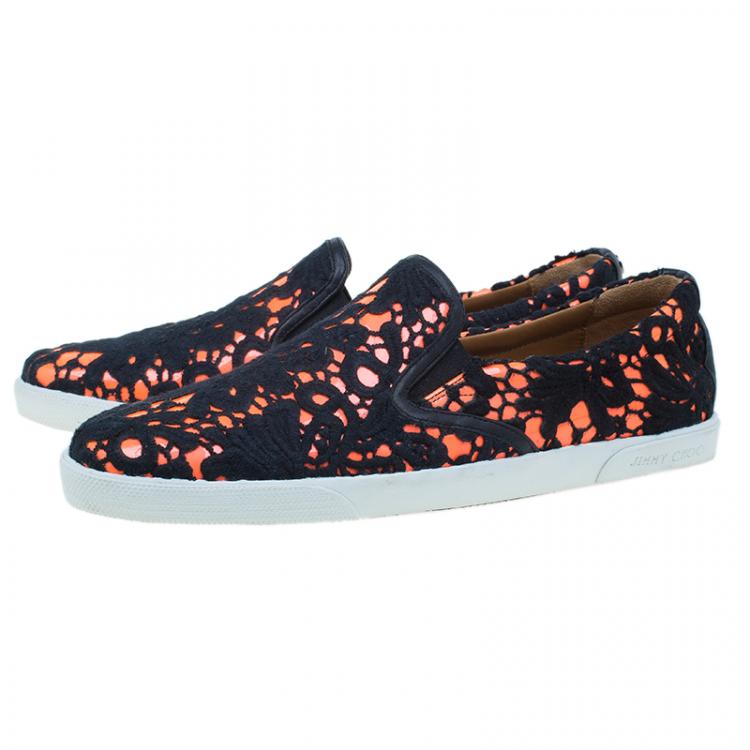 Pre Owned Jimmy Choo Black and Orange Demi Lace Slippers Size 41