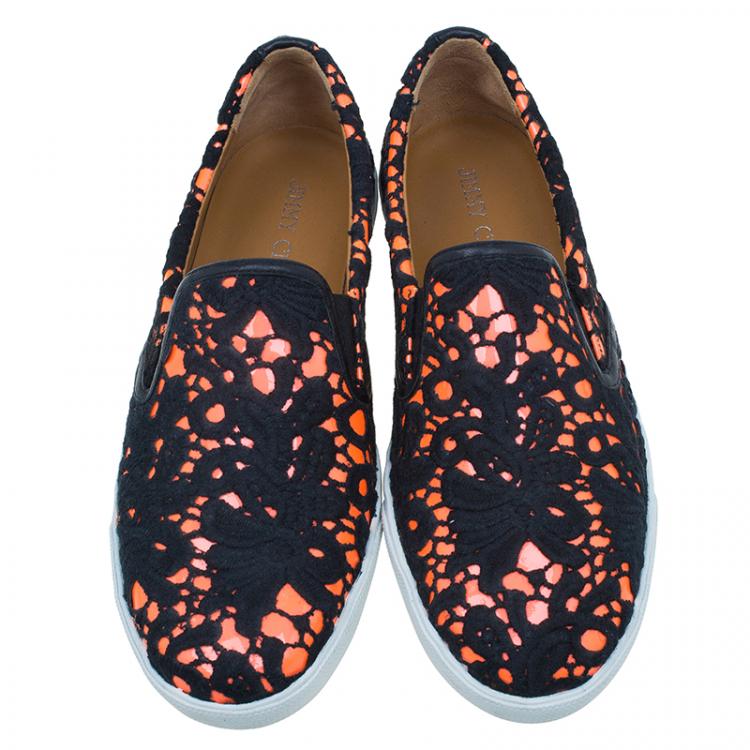 Pre Owned Jimmy Choo Black and Orange Demi Lace Slippers Size 41