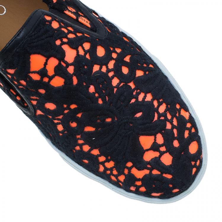 Pre Owned Jimmy Choo Black and Orange Demi Lace Slippers Size 41