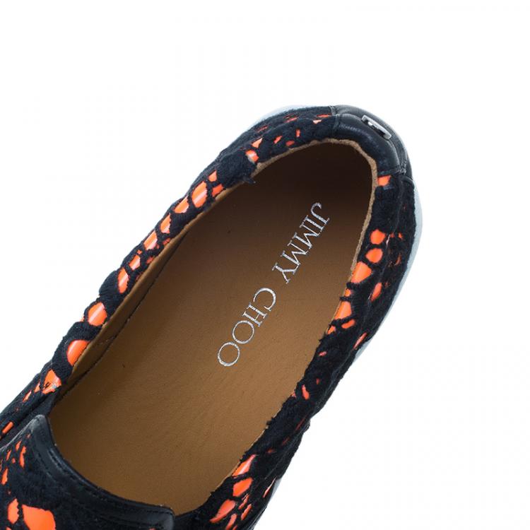 Pre Owned Jimmy Choo Black and Orange Demi Lace Slippers Size 41