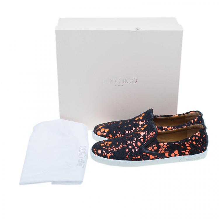 Pre Owned Jimmy Choo Black and Orange Demi Lace Slippers Size 41