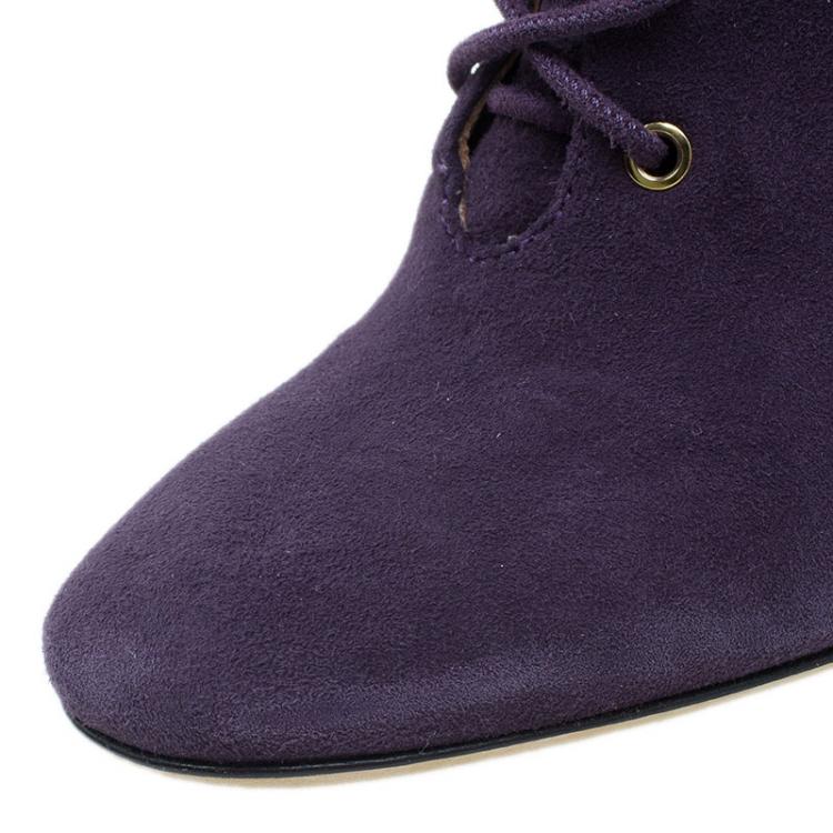 مملوكة مسبقًا Jimmy Choo Purple Suede Floral Embroidered Colorado Knee Boots Size 38 