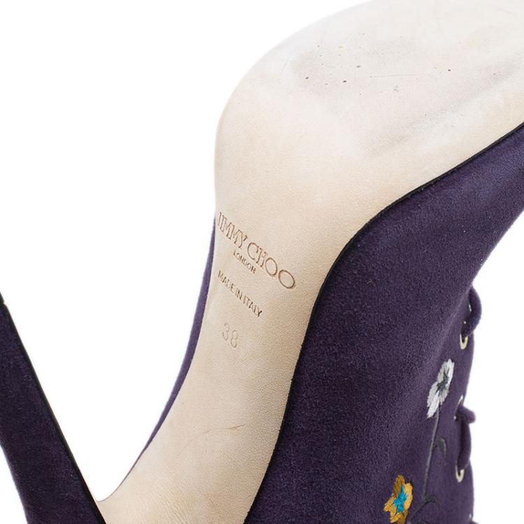 مملوكة مسبقًا Jimmy Choo Purple Suede Floral Embroidered Colorado Knee Boots Size 38 