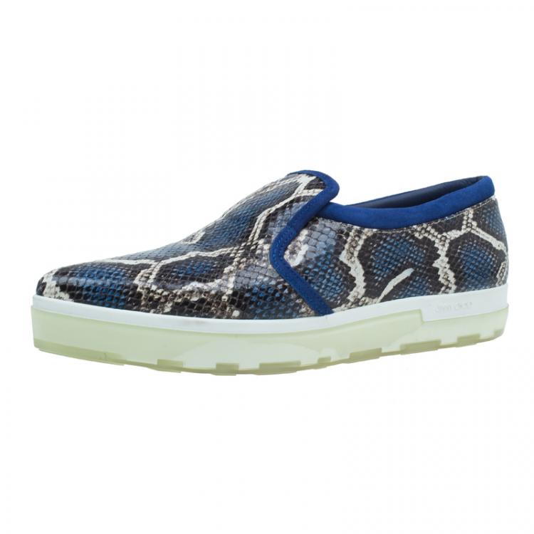 Pre Owned Jimmy Choo Blue Snakeskin Embossed Brooklyn Slip On Sneakers Size 40 