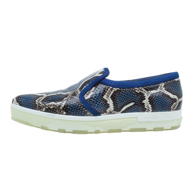 Pre Owned Jimmy Choo Blue Snakeskin Embossed Brooklyn Slip On Sneakers Size 40 