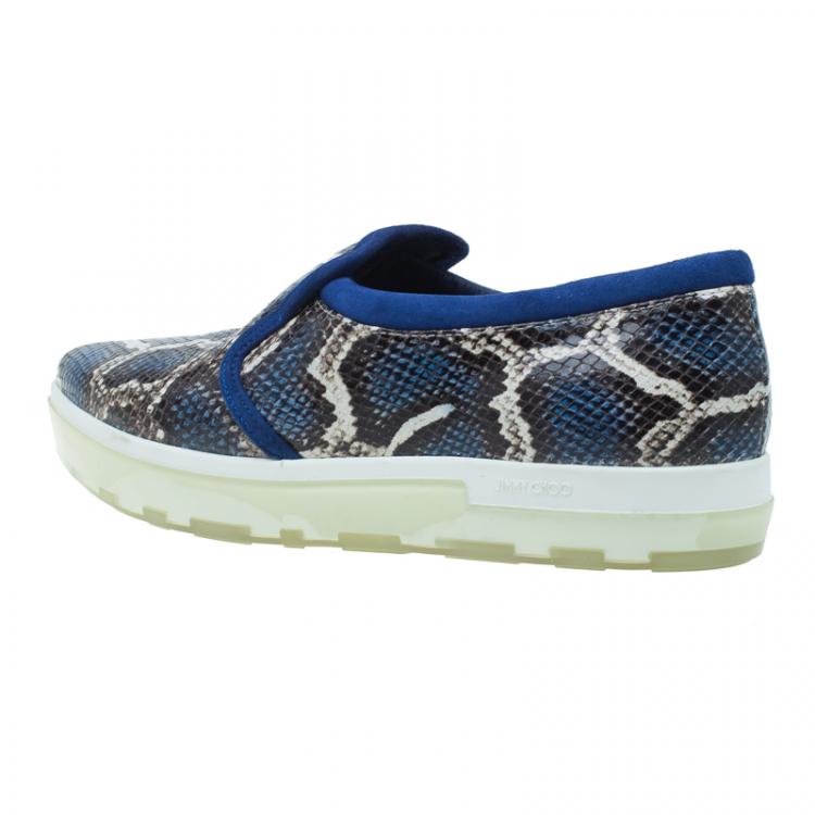 Pre Owned Jimmy Choo Blue Snakeskin Embossed Brooklyn Slip On Sneakers Size 40 