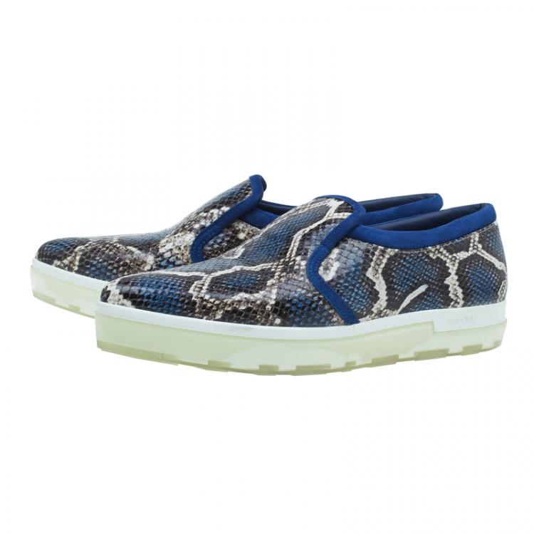 Pre Owned Jimmy Choo Blue Snakeskin Embossed Brooklyn Slip On Sneakers Size 40 