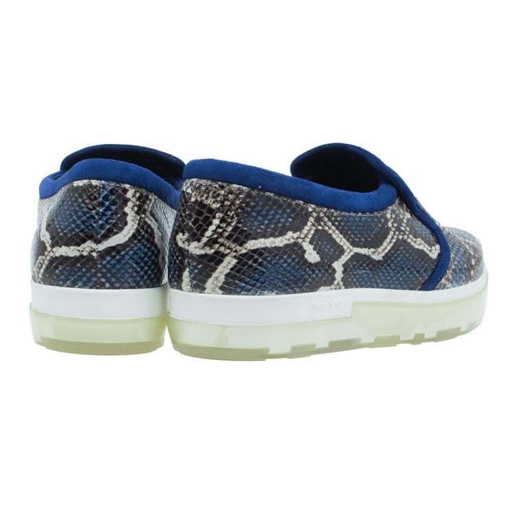 Pre Owned Jimmy Choo Blue Snakeskin Embossed Brooklyn Slip On Sneakers Size 40 