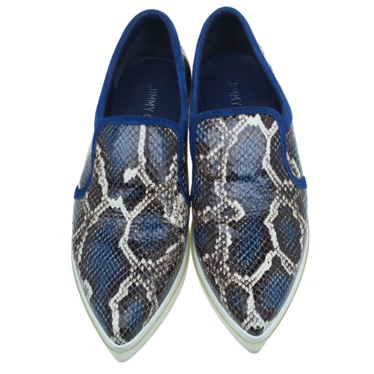 Pre Owned Jimmy Choo Blue Snakeskin Embossed Brooklyn Slip On Sneakers Size 40 