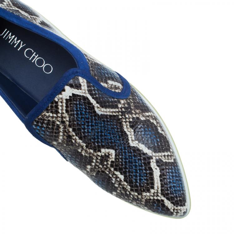 Pre Owned Jimmy Choo Blue Snakeskin Embossed Brooklyn Slip On Sneakers Size 40 