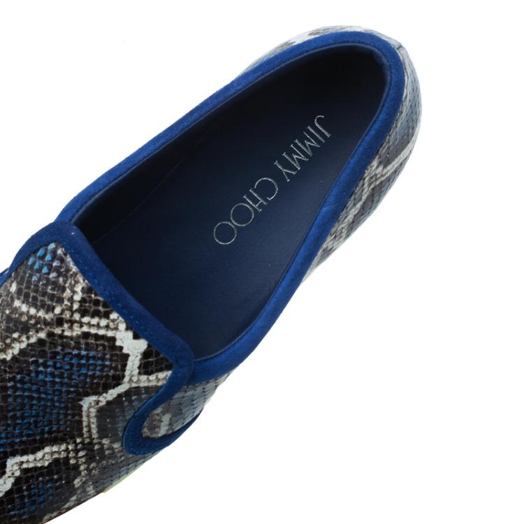 Pre Owned Jimmy Choo Blue Snakeskin Embossed Brooklyn Slip On Sneakers Size 40 