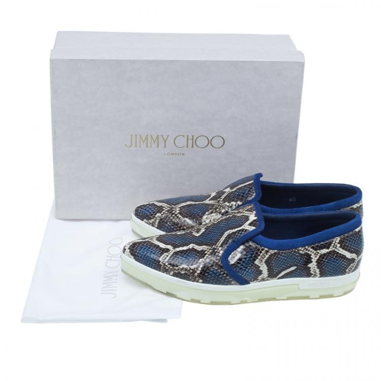 Pre Owned Jimmy Choo Blue Snakeskin Embossed Brooklyn Slip On Sneakers Size 40 