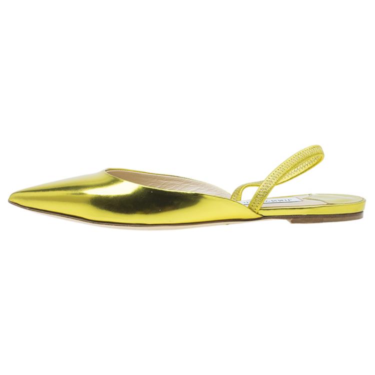 Pre Owned Jimmy Choo Yellow Gold Genoa Slingback Ballet Flats Size 37