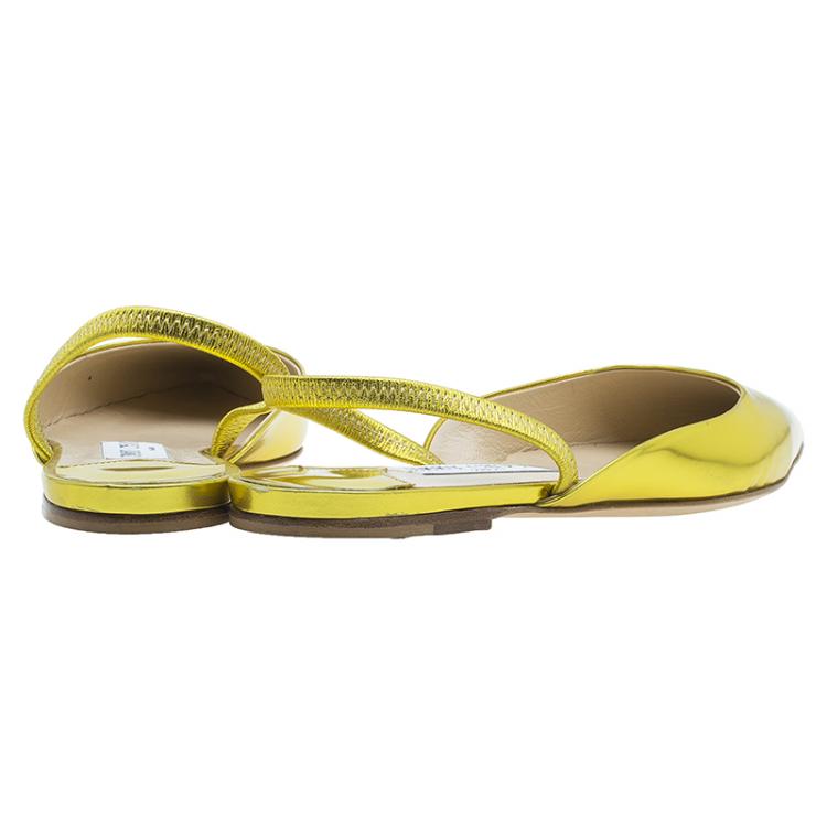 Pre Owned Jimmy Choo Yellow Gold Genoa Slingback Ballet Flats Size 37