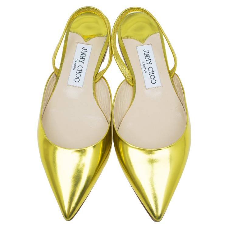 Pre Owned Jimmy Choo Yellow Gold Genoa Slingback Ballet Flats Size 37