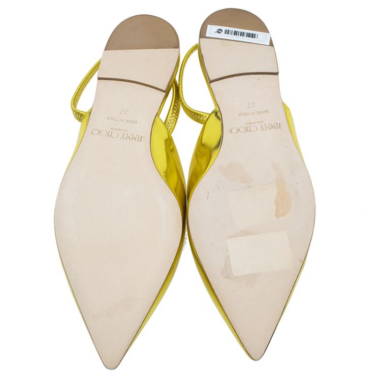 Pre Owned Jimmy Choo Yellow Gold Genoa Slingback Ballet Flats Size 37