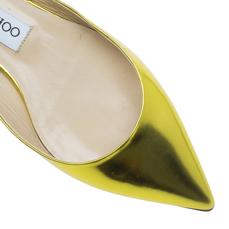 Pre Owned Jimmy Choo Yellow Gold Genoa Slingback Ballet Flats Size 37