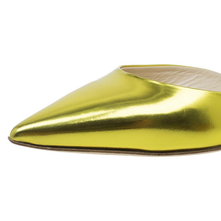 Pre Owned Jimmy Choo Yellow Gold Genoa Slingback Ballet Flats Size 37