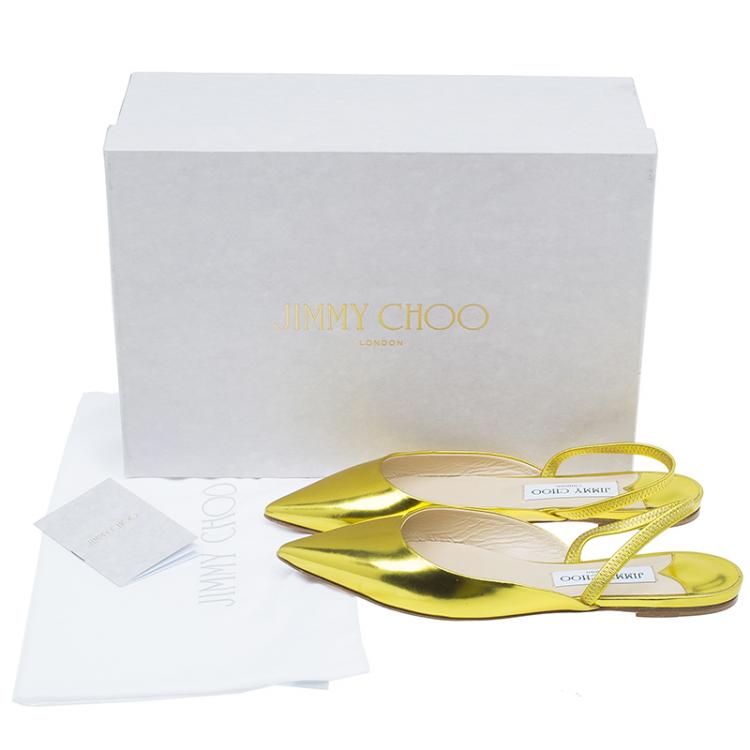 Pre Owned Jimmy Choo Yellow Gold Genoa Slingback Ballet Flats Size 37