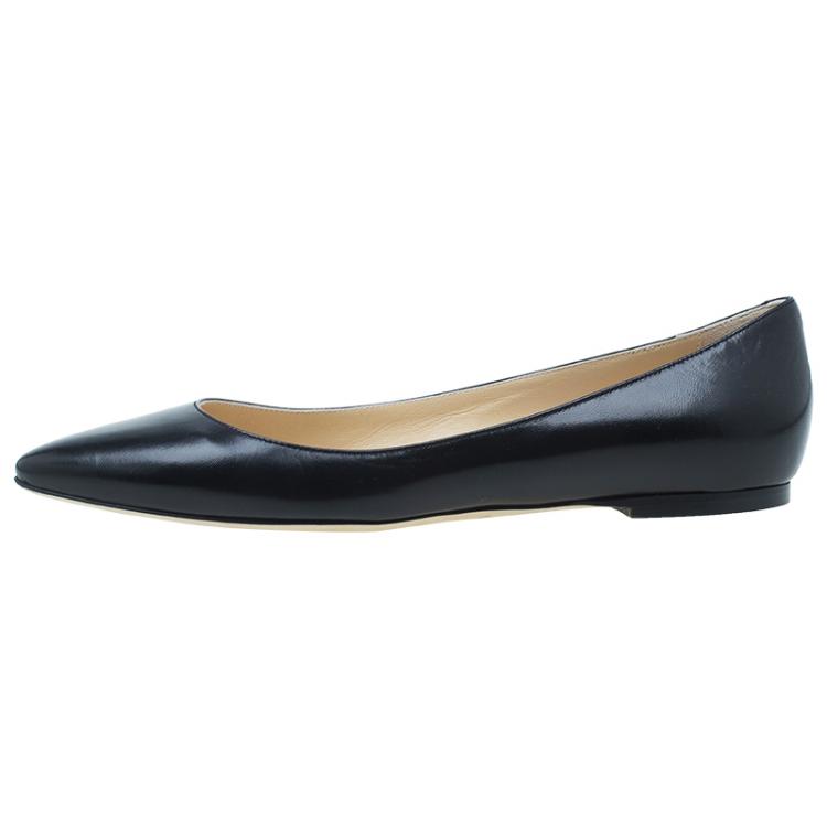 Pre Owned Jimmy Choo Black Leather Ballet Flats Size 38.5