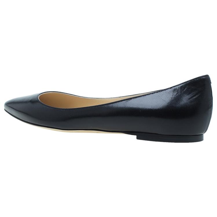 Pre Owned Jimmy Choo Black Leather Ballet Flats Size 38.5