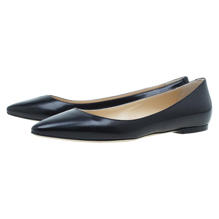 Pre Owned Jimmy Choo Black Leather Ballet Flats Size 38.5