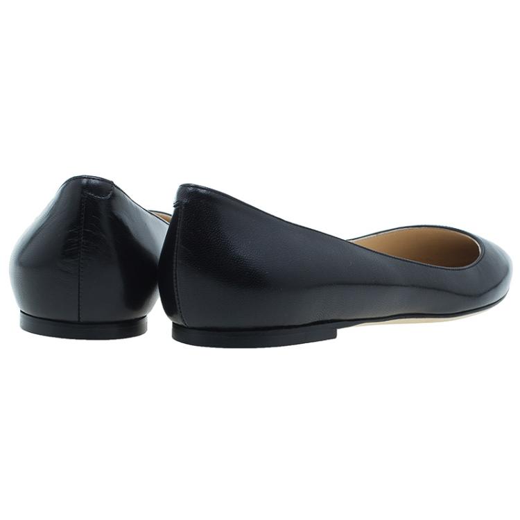 Pre Owned Jimmy Choo Black Leather Ballet Flats Size 38.5