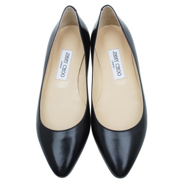 Pre Owned Jimmy Choo Black Leather Ballet Flats Size 38.5