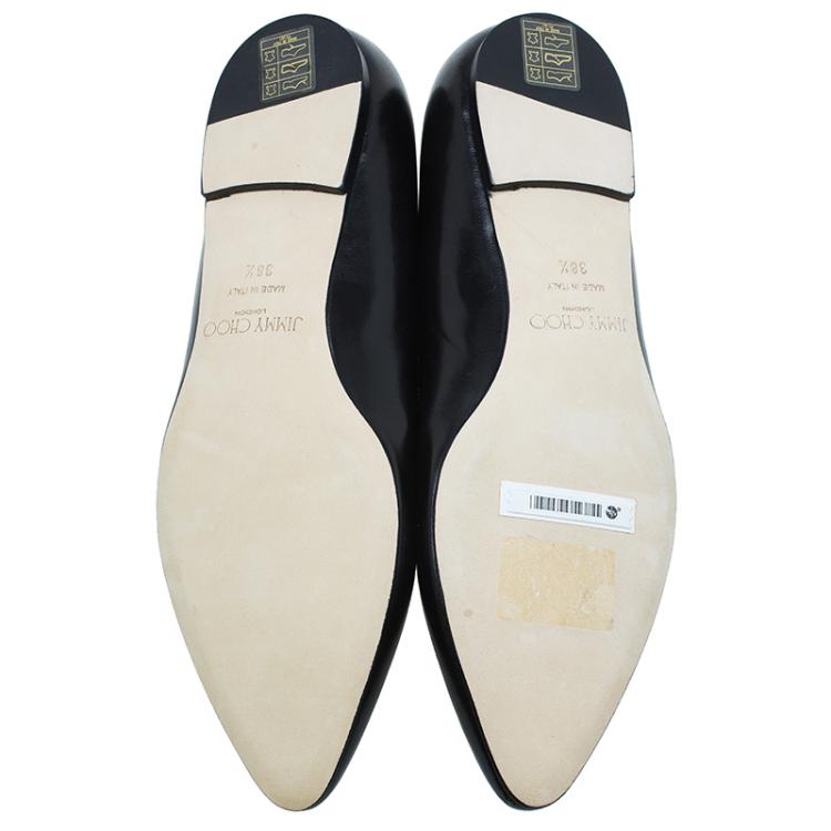 Pre Owned Jimmy Choo Black Leather Ballet Flats Size 38.5