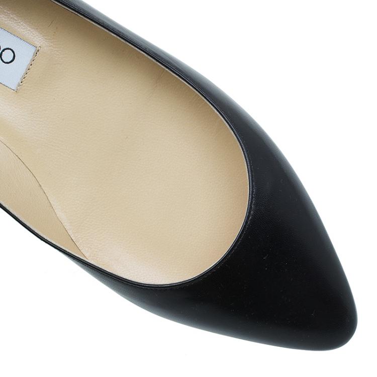 Pre Owned Jimmy Choo Black Leather Ballet Flats Size 38.5