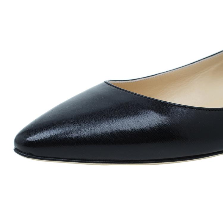 Pre Owned Jimmy Choo Black Leather Ballet Flats Size 38.5