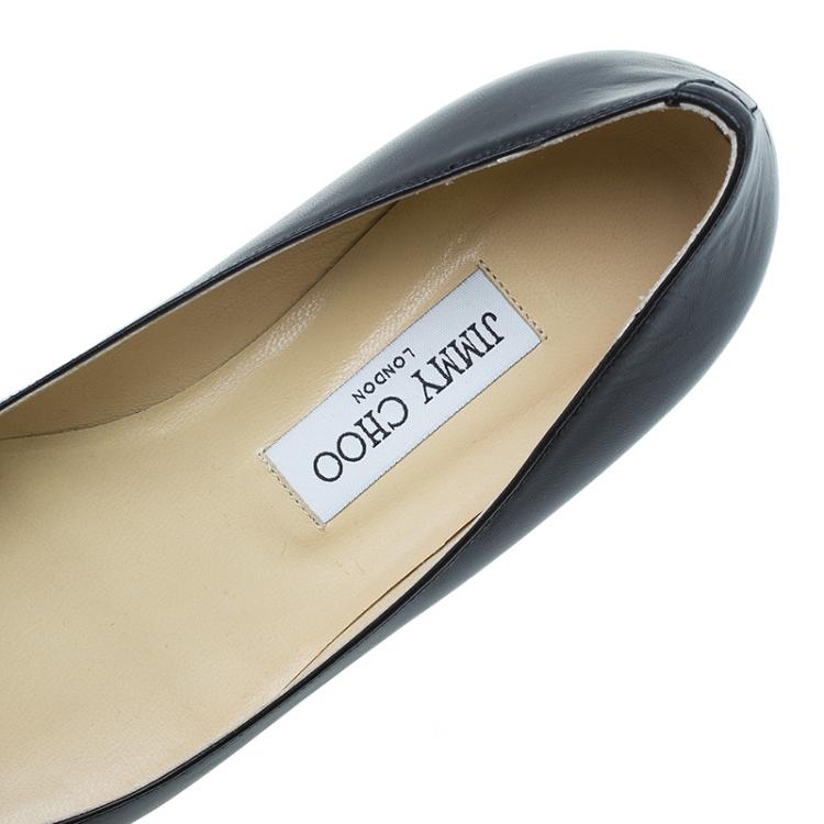 Pre Owned Jimmy Choo Black Leather Ballet Flats Size 38.5
