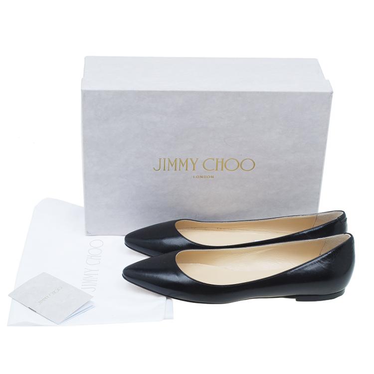 Pre Owned Jimmy Choo Black Leather Ballet Flats Size 38.5
