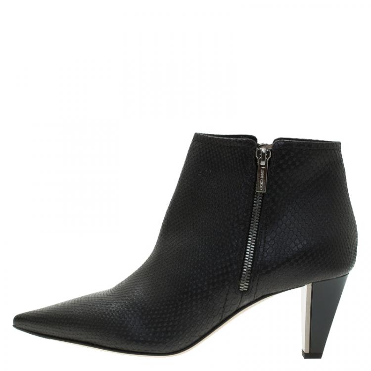 Pre Owned Jimmy Choo Black Python Embossed Leather Lowry Ankle Boots Size 40 