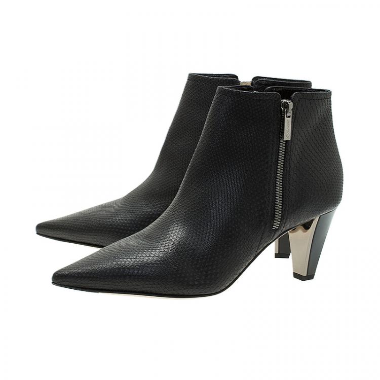 Pre Owned Jimmy Choo Black Python Embossed Leather Lowry Ankle Boots Size 40 