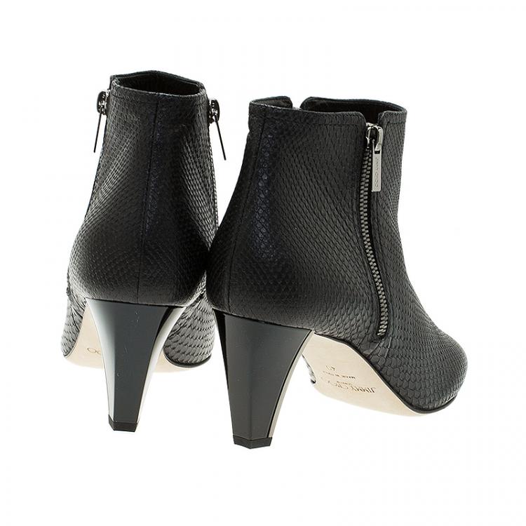 Pre Owned Jimmy Choo Black Python Embossed Leather Lowry Ankle Boots Size 40 