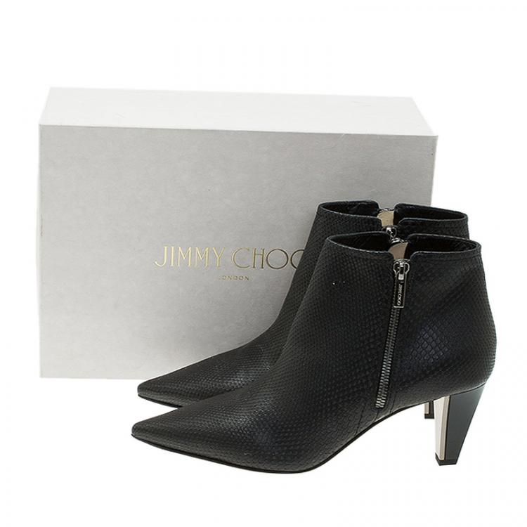 Pre Owned Jimmy Choo Black Python Embossed Leather Lowry Ankle Boots Size 40 