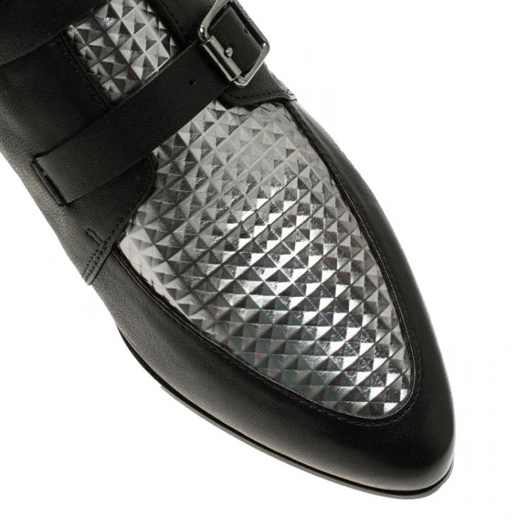 Pre Owned Jimmy Choo Black and Silver Metallic Leather Marlin Boots Size 39 