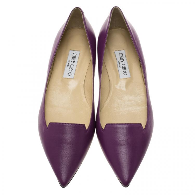 Pre Owned Jimmy Choo Purple Leather Attila Ballet Flats Size 41