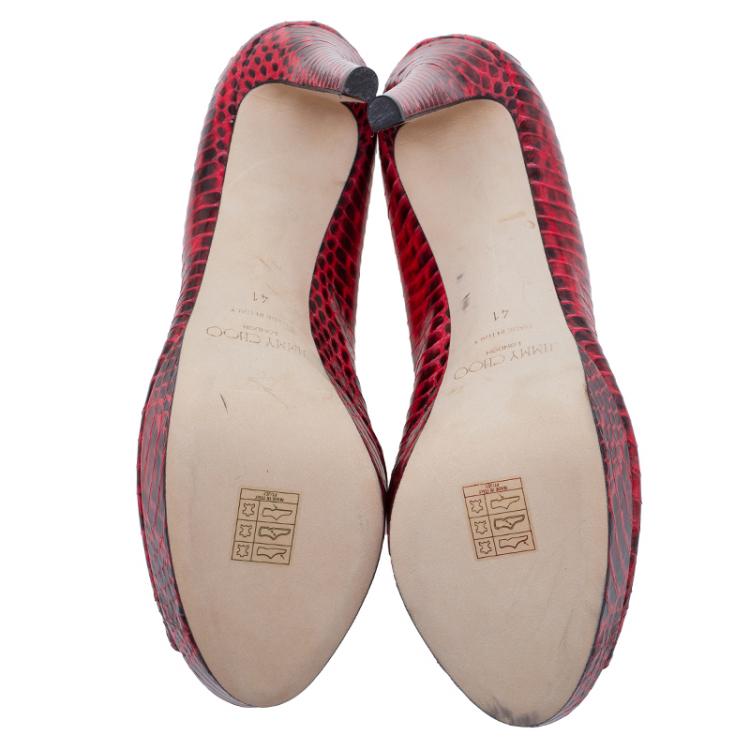 Pre Owned Jimmy Choo Red Python Dahlia Peep Toe Platform Pumps Size 41