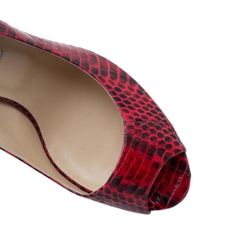 Pre Owned Jimmy Choo Red Python Dahlia Peep Toe Platform Pumps Size 41
