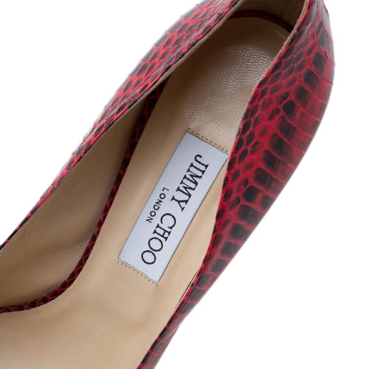 Pre Owned Jimmy Choo Red Python Dahlia Peep Toe Platform Pumps Size 41