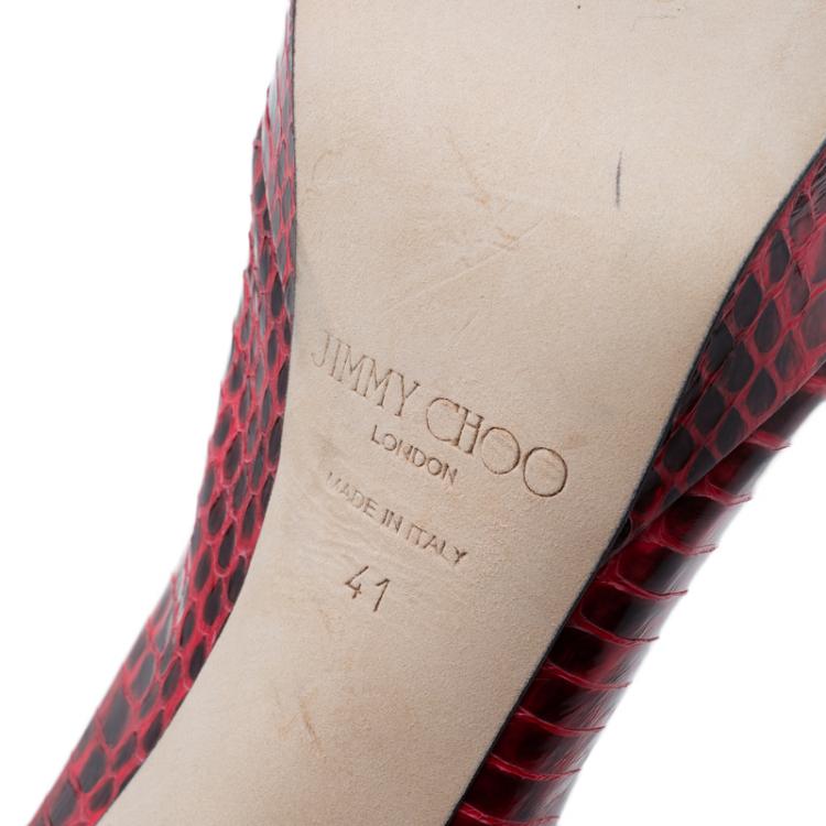 Pre Owned Jimmy Choo Red Python Dahlia Peep Toe Platform Pumps Size 41