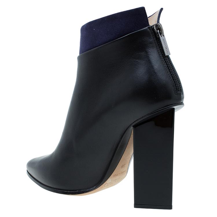 Pre Owned Jimmy Choo Black Leather and Blue Suede Legion Ankle Boots Size 36