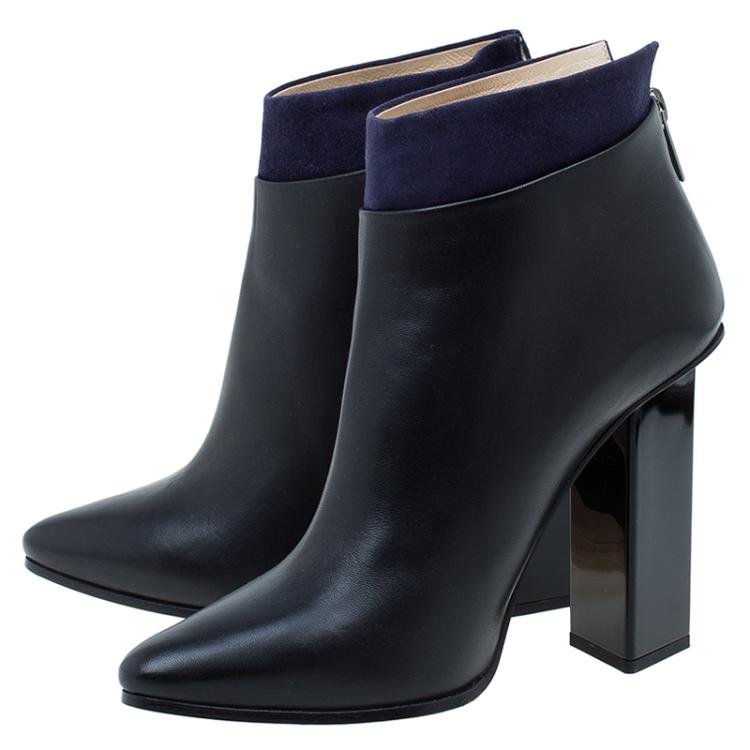 Pre Owned Jimmy Choo Black Leather and Blue Suede Legion Ankle Boots Size 36