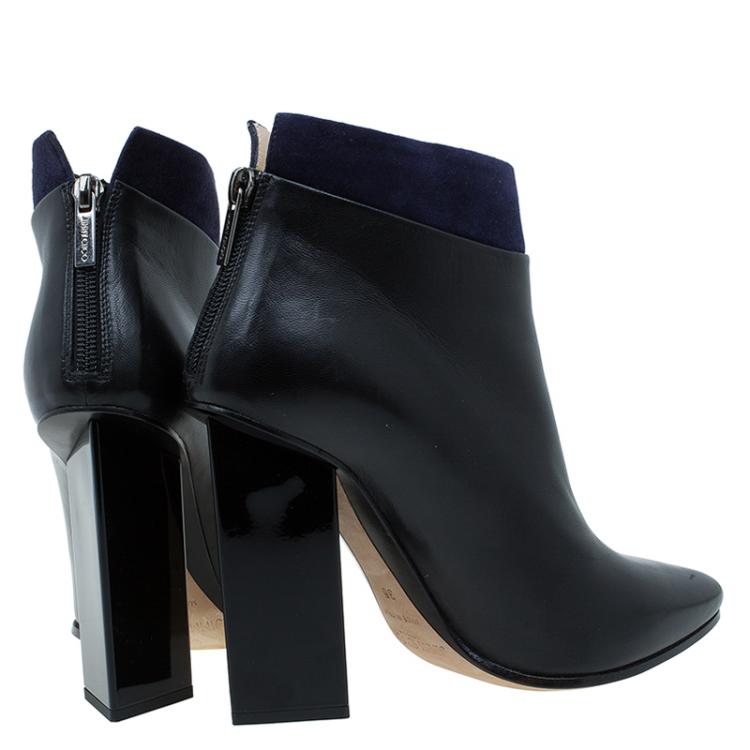 Pre Owned Jimmy Choo Black Leather and Blue Suede Legion Ankle Boots Size 36